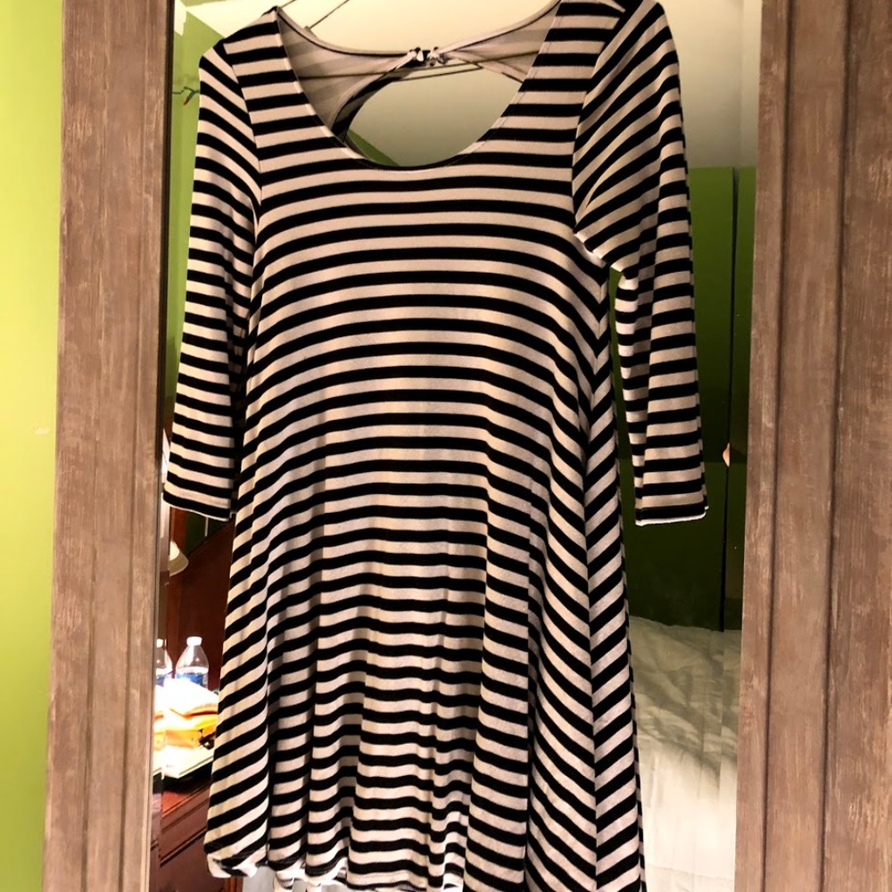 A&E Black and White Striped Open Back Mini Dress